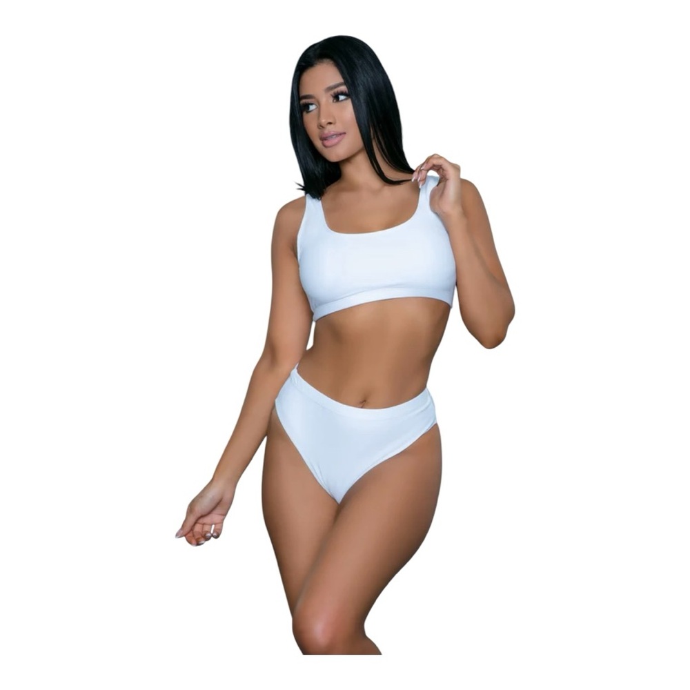 BE WICKED White Sleeveless Deep U Back High Waist Bikini Set